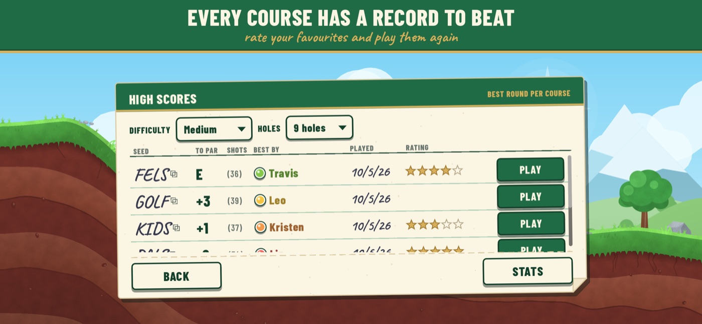 The records page with best rounds and seeds